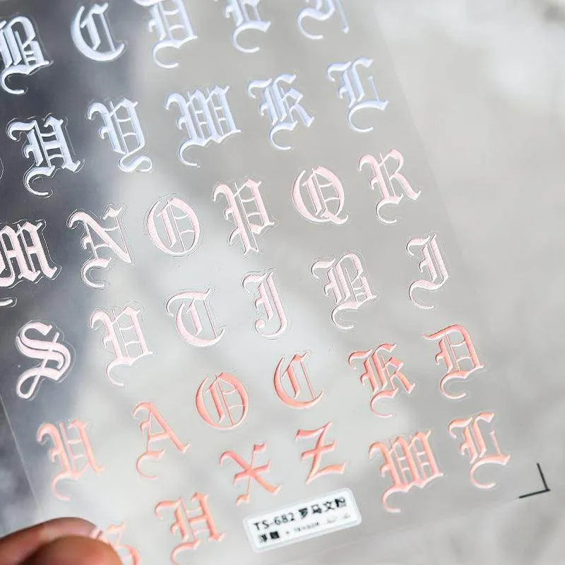 Colorful Initials Nail Art Stickers Adhesive Embossed Alphabet Sticker Decals TS682 embossed