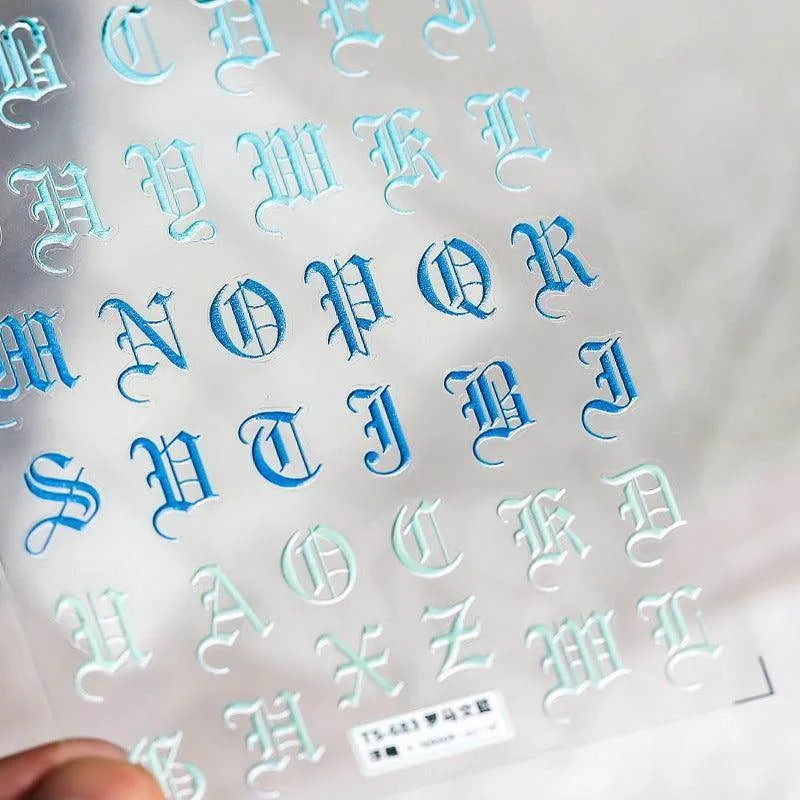 Colorful Initials Nail Art Stickers Adhesive Embossed Alphabet Sticker Decals TS683 embossed