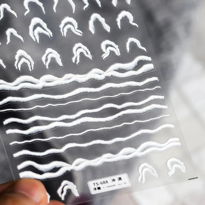 Ocean Spray Nail Art Stickers White Waves Adhesive Sticker Decals TS688 embossed
