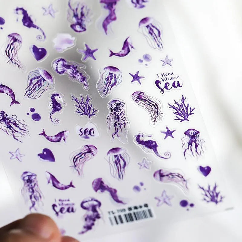 Sea Life Nail Art Stickers Jellyfish Starfish Coral Adhesives Sticker Decals TS709