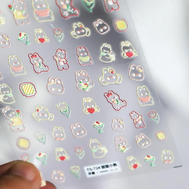 Cartoon Nail Art Stickers Adhesive Slider Cute Bear Embossed Sticker Decals TS724 embossed