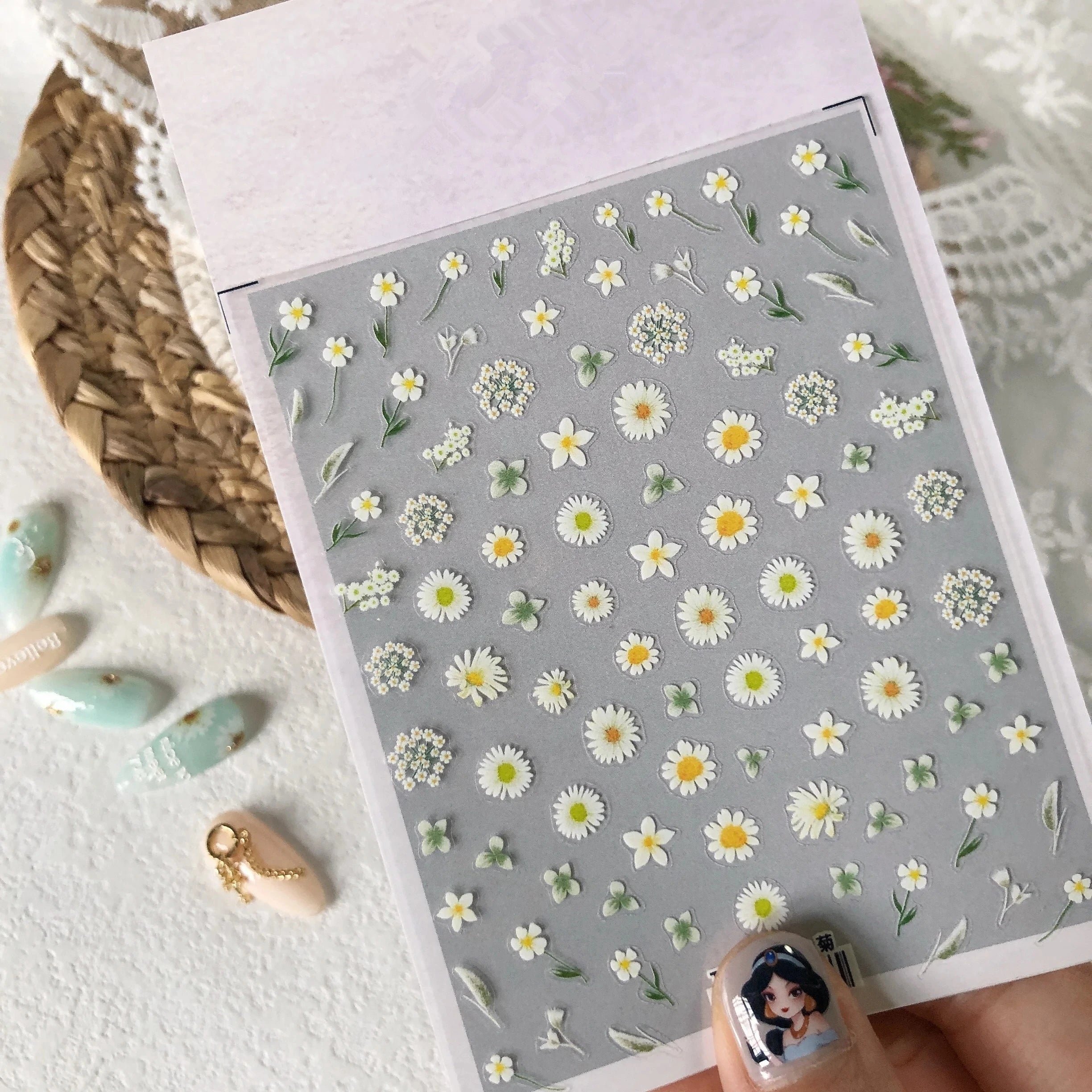 Daisy Flower Nail Art Stickers 3D Floral Adhesive Sticker Decals TS749