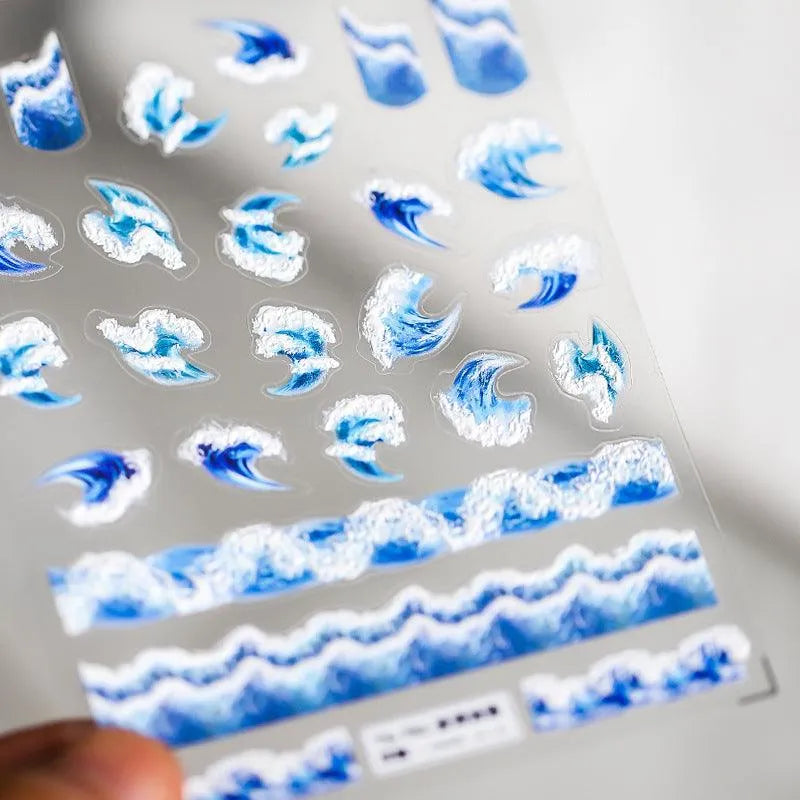 Sea Waves Nail Art Stickers Adhesives Gradient Summer Ocean Sticker Decals TS781 embossed