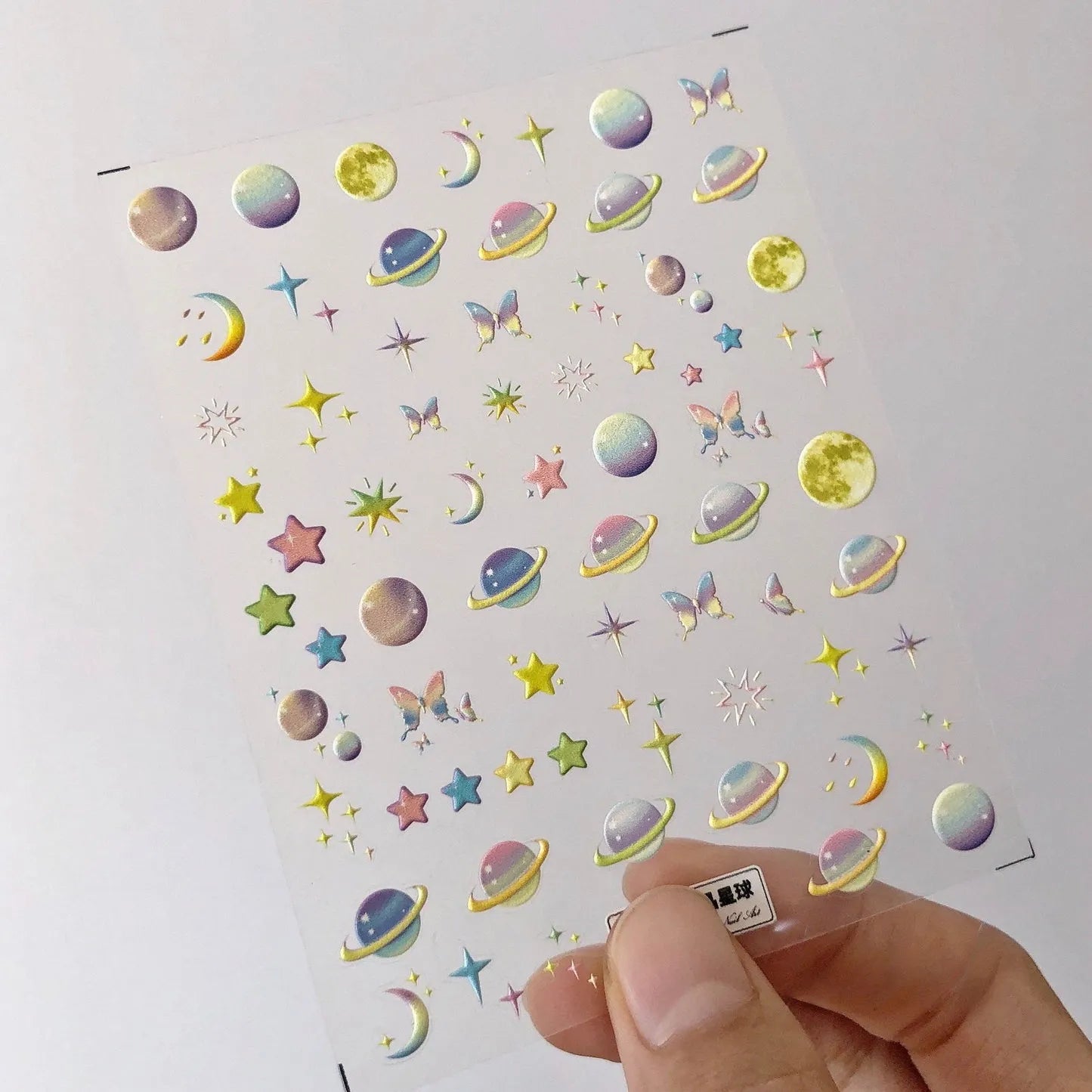 5D Pastel Galaxy Nail Stickers | Cute Iridescent Planet, Star & Butterfly Art Decals TS851 embossed