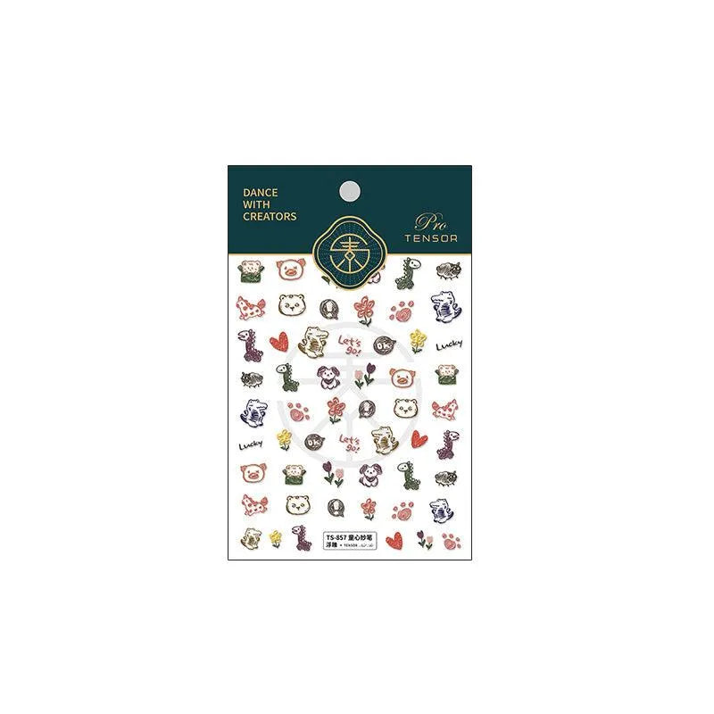 Cartoon Nail Art Stickers Adhesive Slider Graffiti Animal Sticker Decals TS857 embossed
