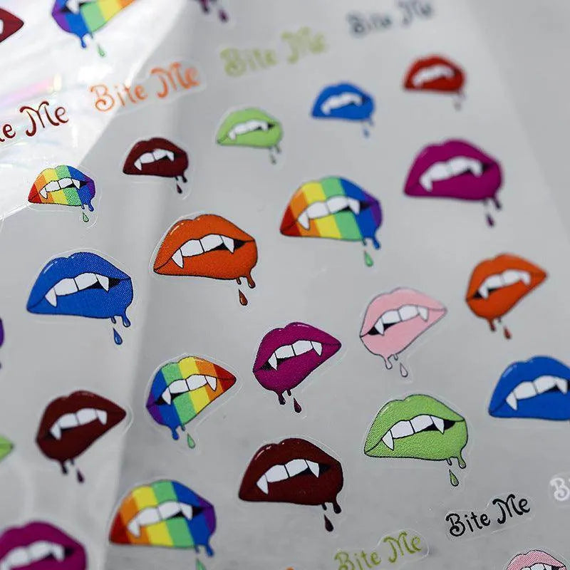 Bite Me Nail Art Stickers Hot Red Lips Adhesive Sticker Decals TS874