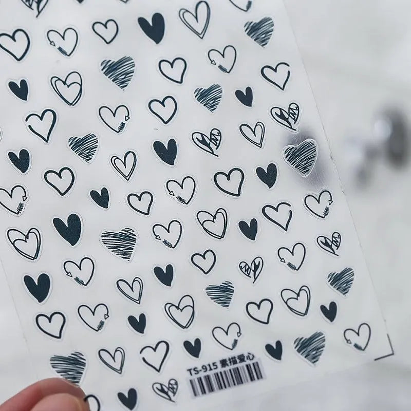 Black Love Heart Nail Art Stickers Adhesive Hearts Shape Sticker Decals For Valentine's Day TS915