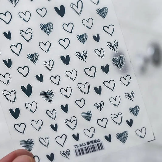 Black Love Heart Nail Art Stickers Adhesive Hearts Shape Sticker Decals For Valentine's Day TS915