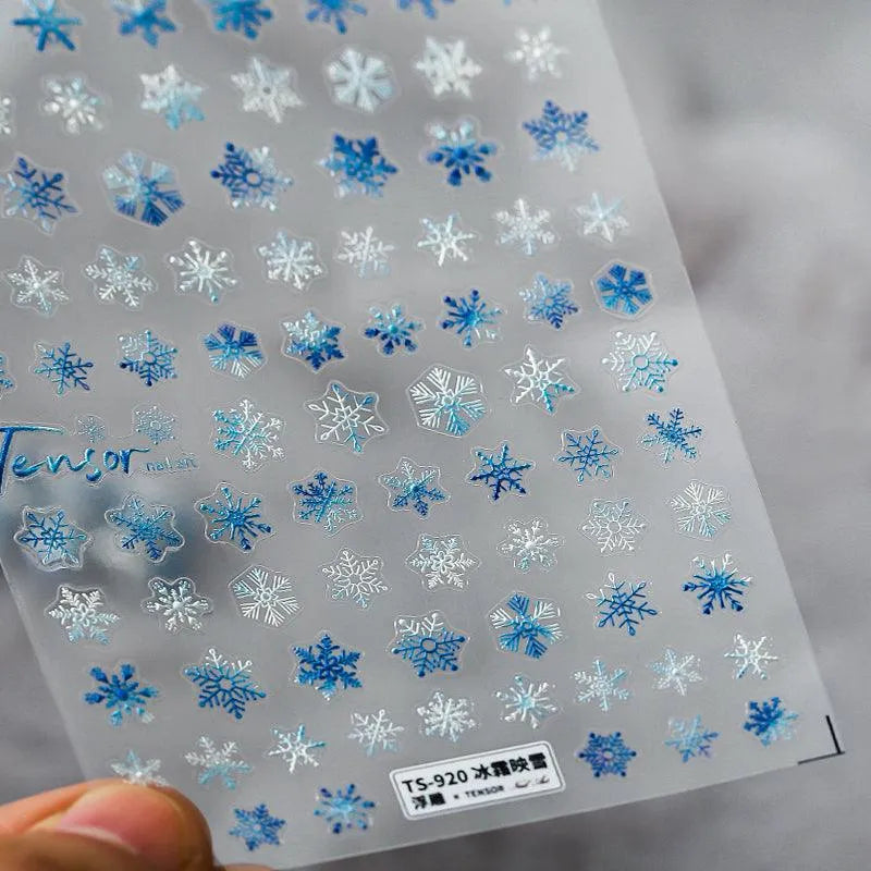 Snowflake Nail Art Stickers Gradient Blue Snowflake Adhesives Sticker Decals TS920 embossed