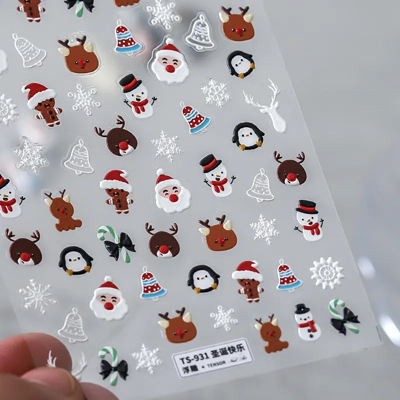 Cute 5D Christmas Nail Stickers | Santa, Reindeer, Snowman Holiday Nail Art Decals