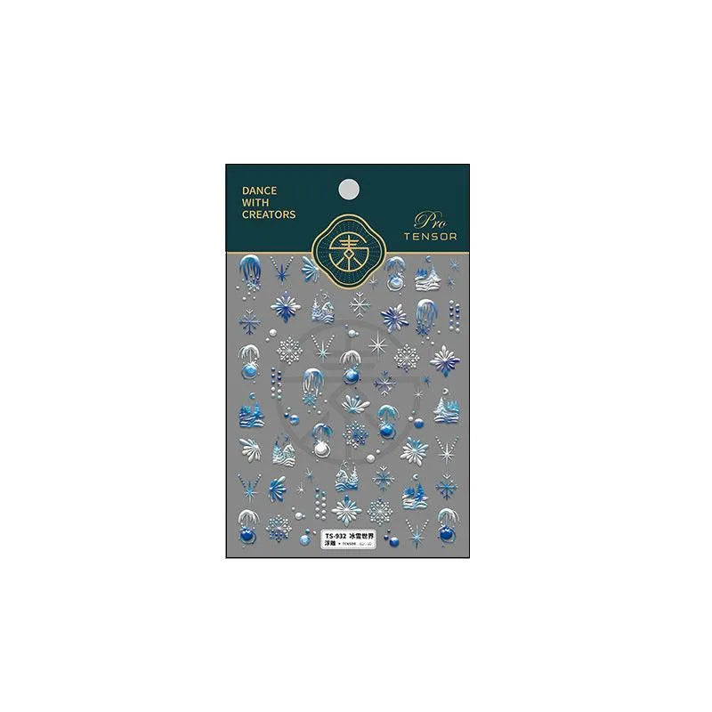 5D Winter Snowflake Nail Art Stickers White Snow Adhesive Sticker Decals TS932 embossed