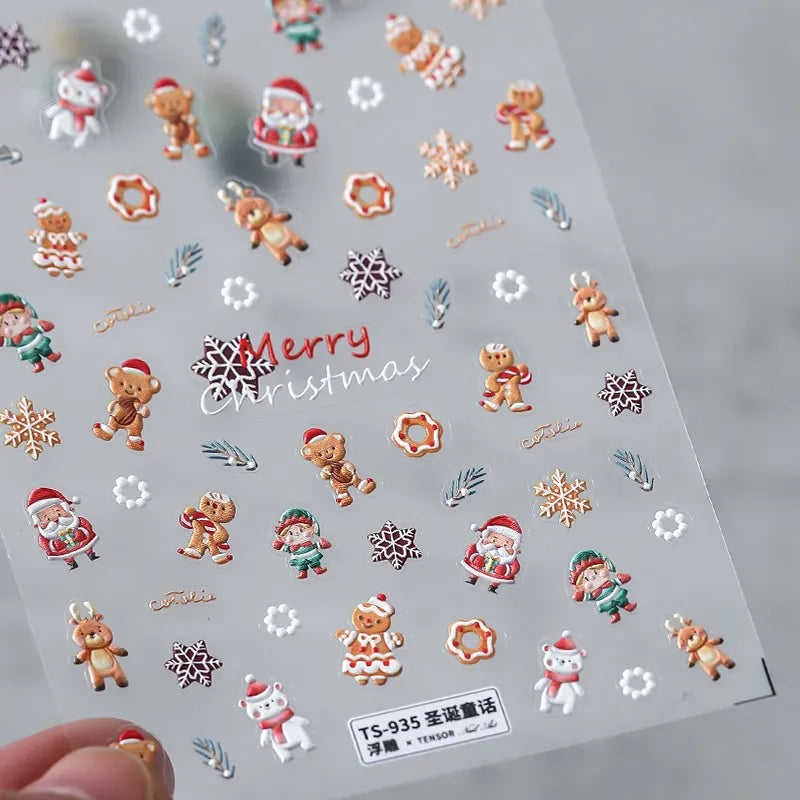 Cute 5D Christmas Nail Stickers | Santa, Reindeer, Snowman Holiday Nail Art Decals TS935 embossed