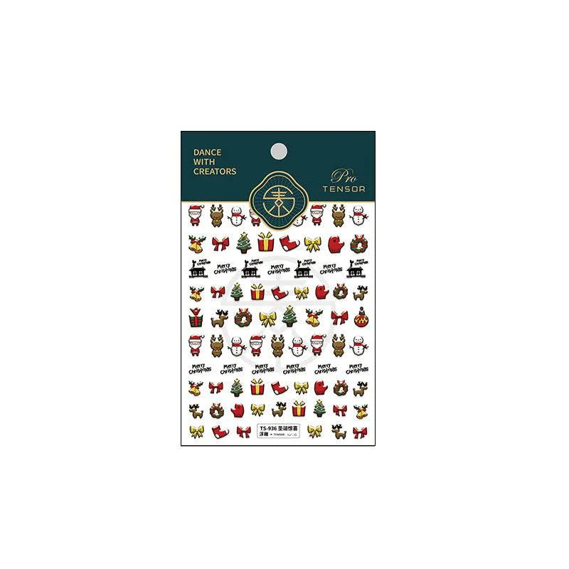 Cute 5D Christmas Nail Stickers | Santa, Reindeer, Snowman Holiday Nail Art Decals TS936 embossed