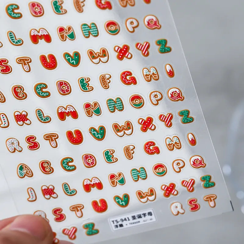 Cute 5D Christmas Nail Stickers | Santa, Reindeer, Snowman Holiday Nail Art Decals TS941 embossed