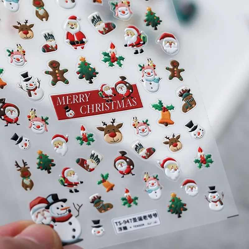 5D Christmas Nail Stickers – Santa, Reindeer & Gingerbread Designs