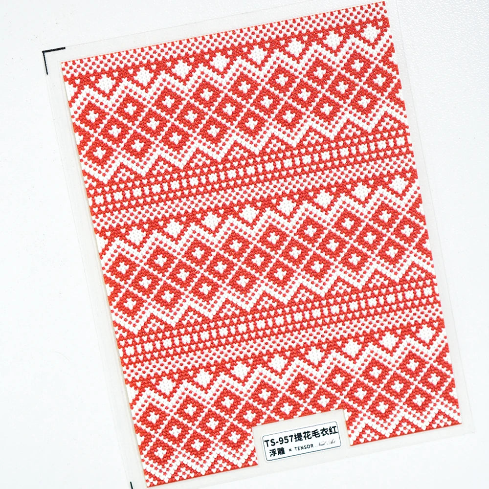 5D Sweater Pattern Nail Stickers – Cozy Christmas Knit Style Decals TS957