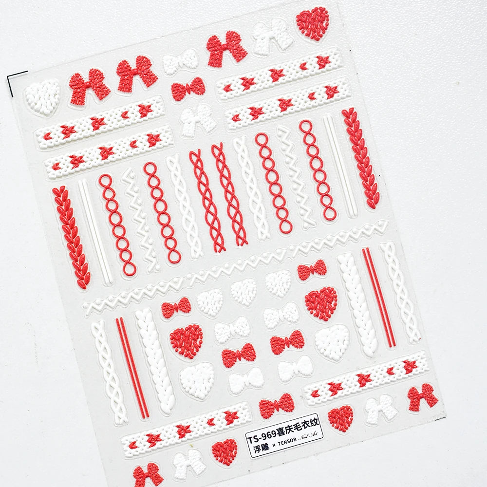 5D Sweater Pattern Nail Stickers – Cozy Christmas Knit Style Decals TS969
