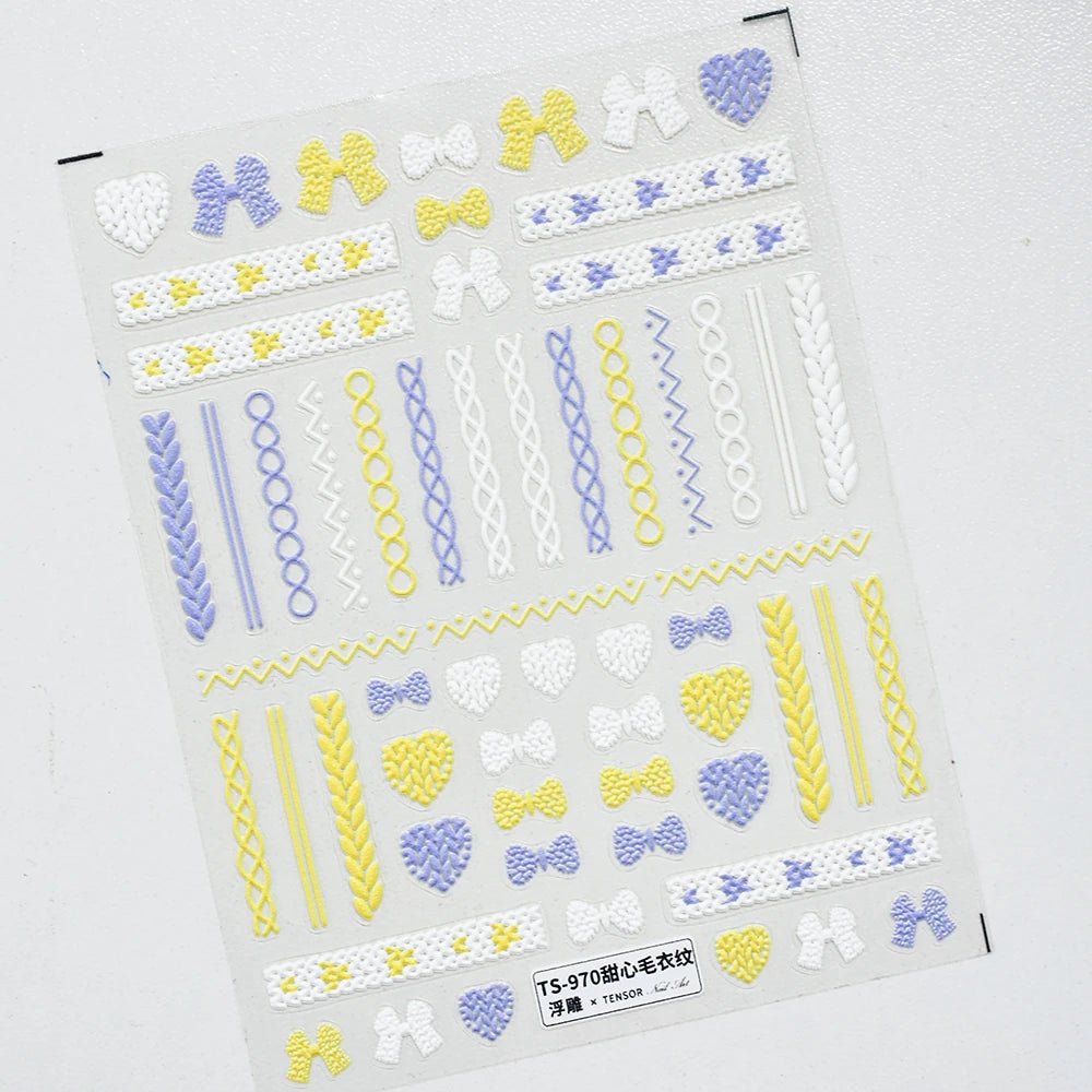 5D Sweater Pattern Nail Stickers – Cozy Christmas Knit Style Decals TS970