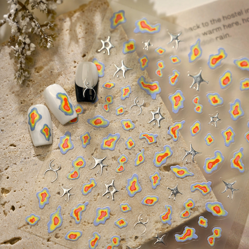 Thermal Imaging Heat Map Nail Stickers Silver Chrome Y2K Decals