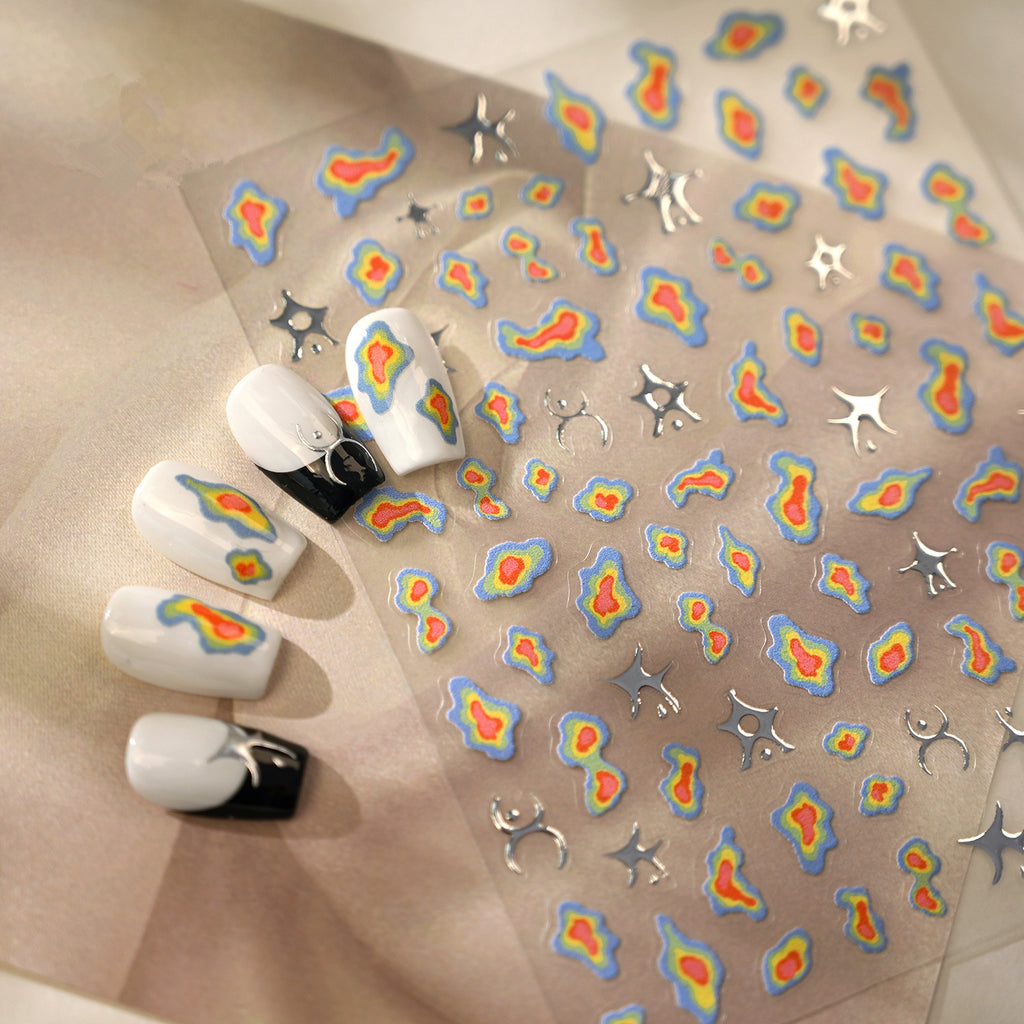 Thermal Imaging Heat Map Nail Stickers Silver Chrome Y2K Decals 1106