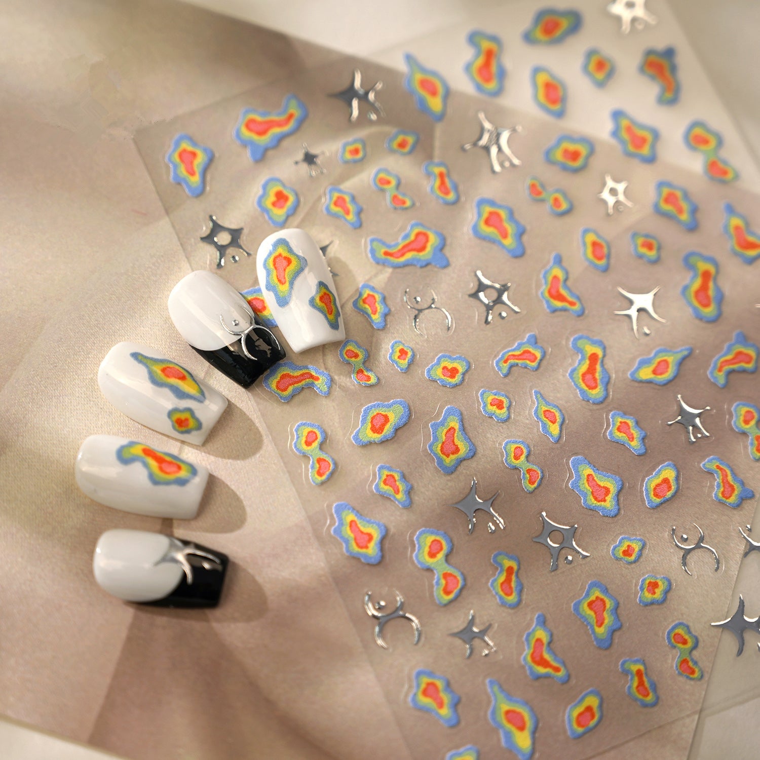 Thermal Imaging Heat Map Nail Stickers Silver Chrome Y2K Decals 1106