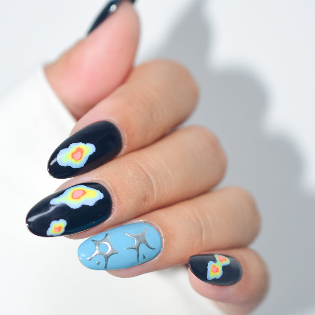 Thermal Imaging Heat Map Nail Stickers Silver Chrome Y2K Decals 1106