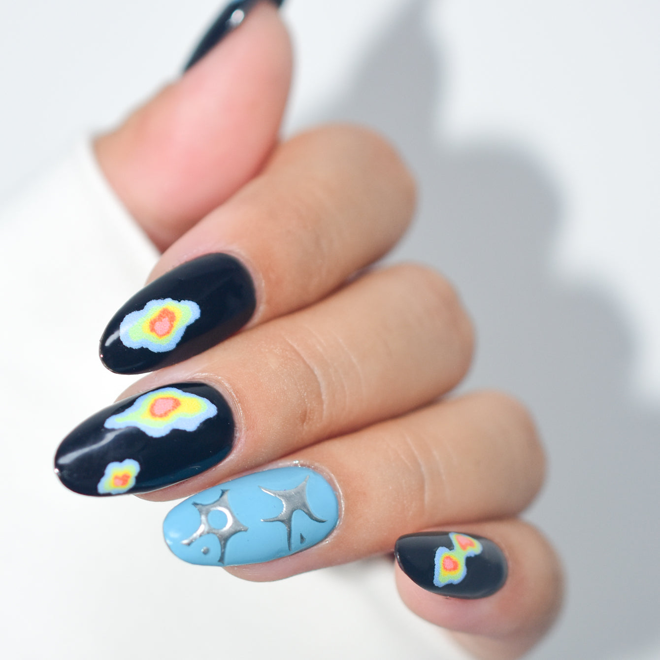 Thermal Imaging Heat Map Nail Stickers Silver Chrome Y2K Decals 1106