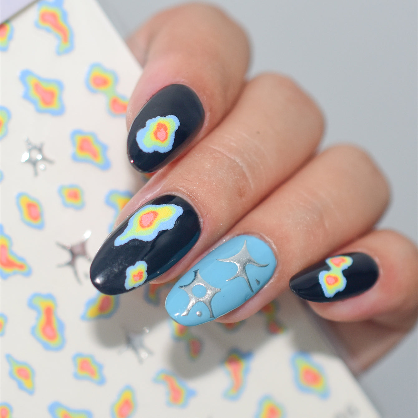 Thermal Imaging Heat Map Nail Stickers Silver Chrome Y2K Decals 1106