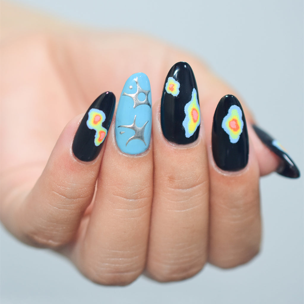 Thermal Imaging Heat Map Nail Stickers Silver Chrome Y2K Decals 1106
