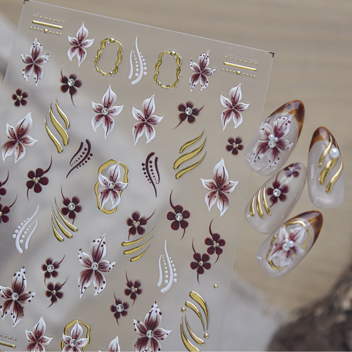 Tortoiseshell Nail Stickers - Y2K Leopard Print Floral Decals 6186