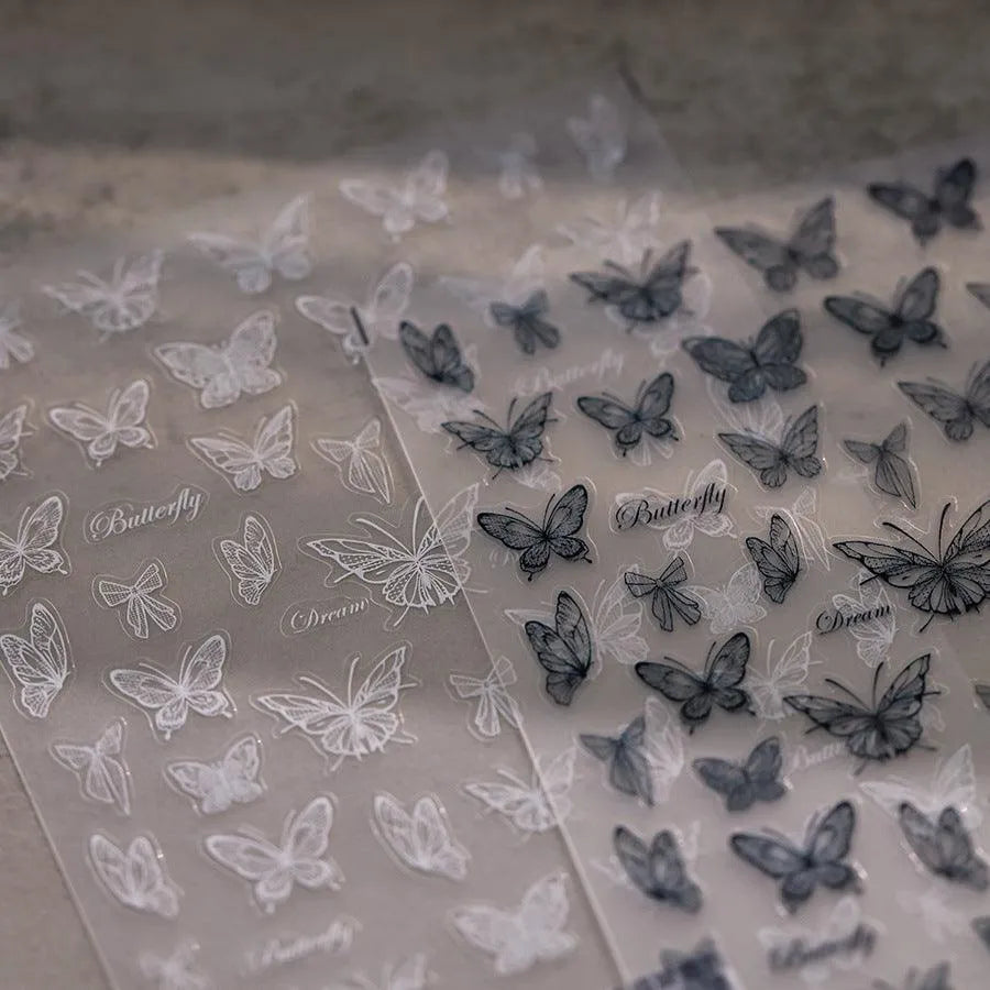 Translucent Butterfly Nail Art Stickers Black White Butterfly Adhesive Slider Sticker Decals TS3574