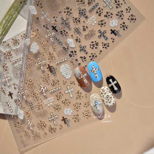Trendy Leopard Print Cross Nail Stickers | DIY Edgy Animal Print Nail Art Decals 