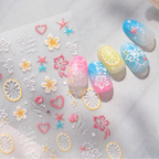 Tropical Hibiscus & Starfish Nail Stickers - 5D Summer Floral Decals