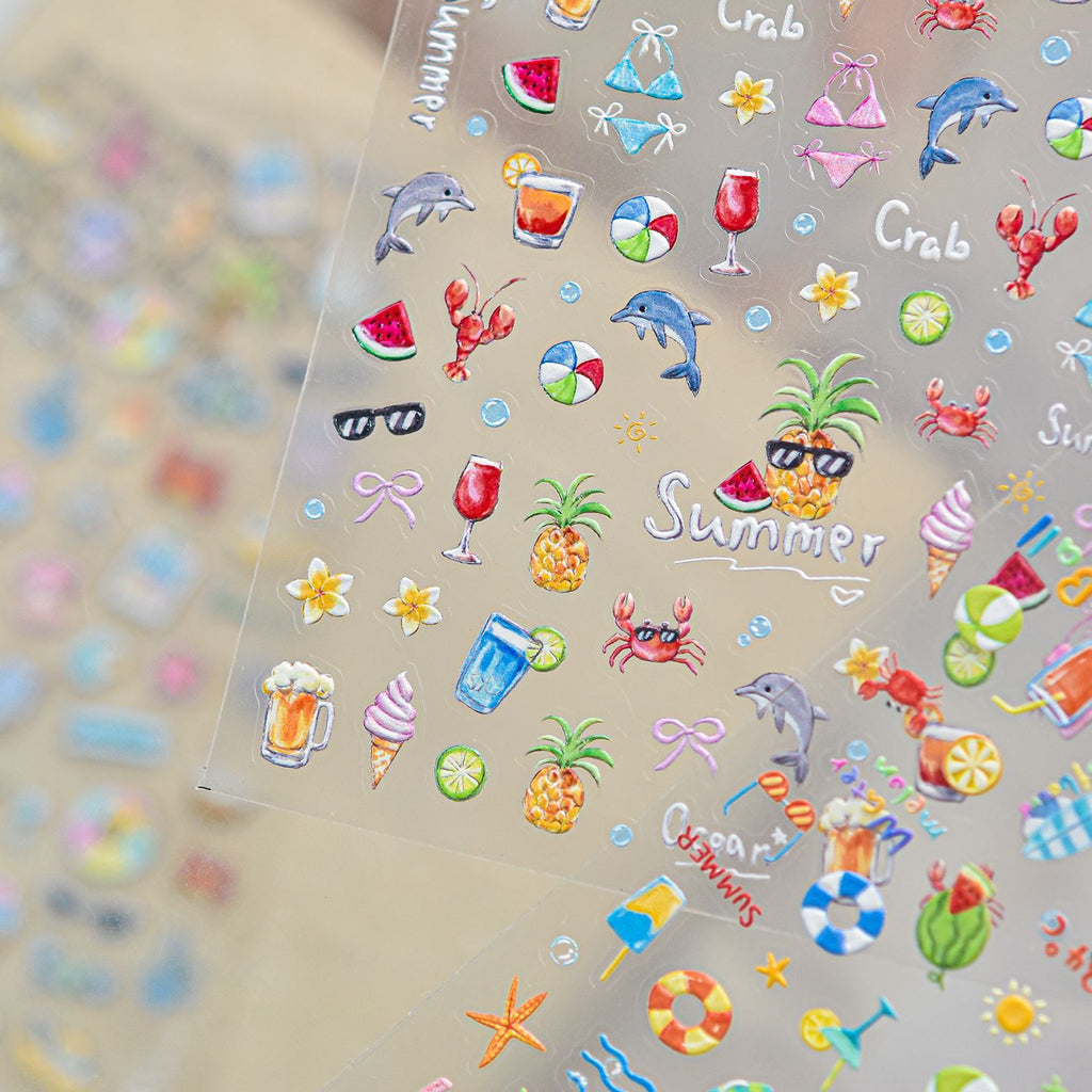 Tropical Summer Beach Nail Stickers - 3D Vacation Decals