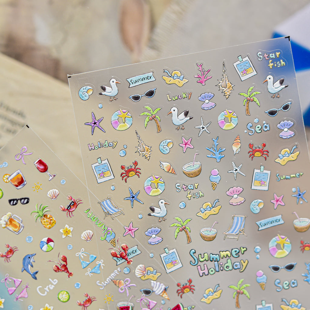 Tropical Summer Beach Nail Stickers - 3D Vacation Decals