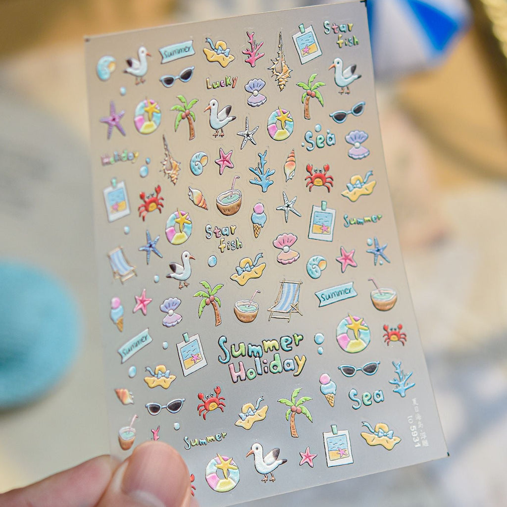 Tropical Summer Beach Nail Stickers - 3D Vacation Decals