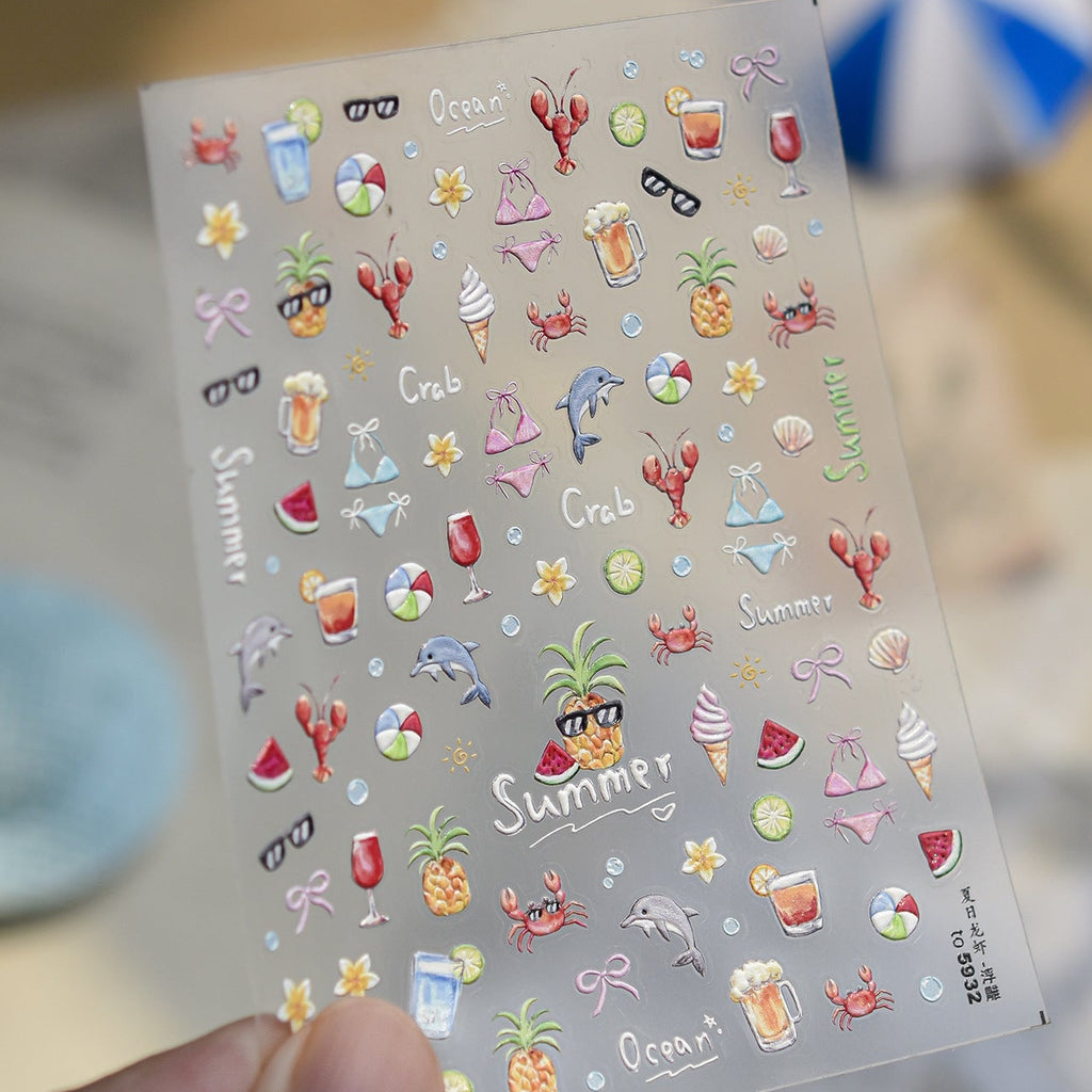 Tropical Summer Beach Nail Stickers - 3D Vacation Decals