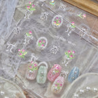 Tulip & Bow Rhinestone Nail Stickers – Pre-Arranged Self-Adhesive Nail Gems MD021