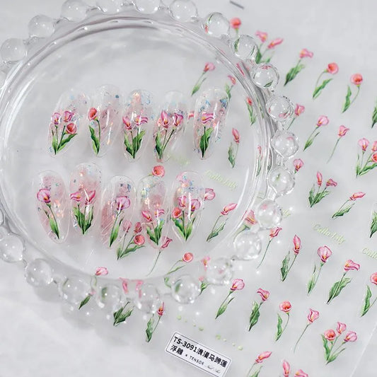 Tulip Nail Art Stickers Adhesive Slider Calla Flower Sticker Decals TS3090