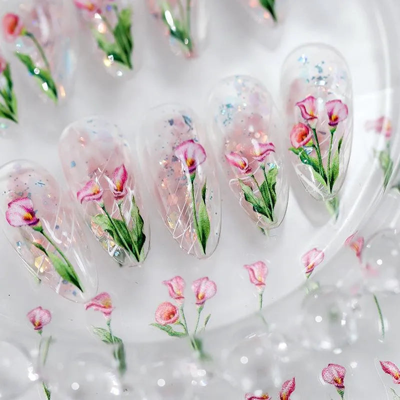 Tulip Nail Art Stickers Adhesive Slider Calla Flower Sticker Decals TS3090