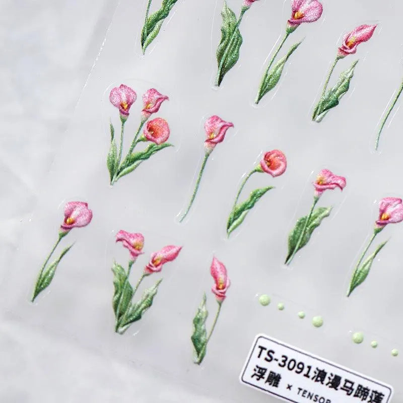 Tulip Nail Art Stickers Adhesive Slider Calla Flower Sticker Decals TS3090