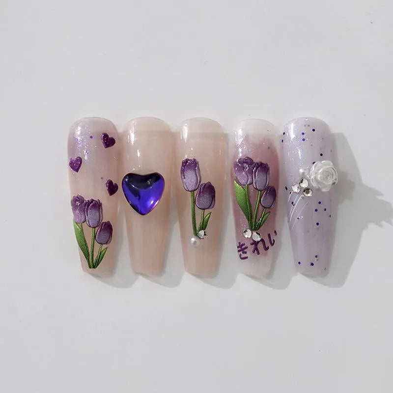Tulip Nail Art Stickers Adhesive Slider Purple Tulips Flower Sticker Decals TS2255