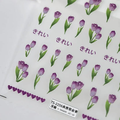 Tulip Nail Art Stickers Adhesive Slider Purple Tulips Flower Sticker Decals TS2255
