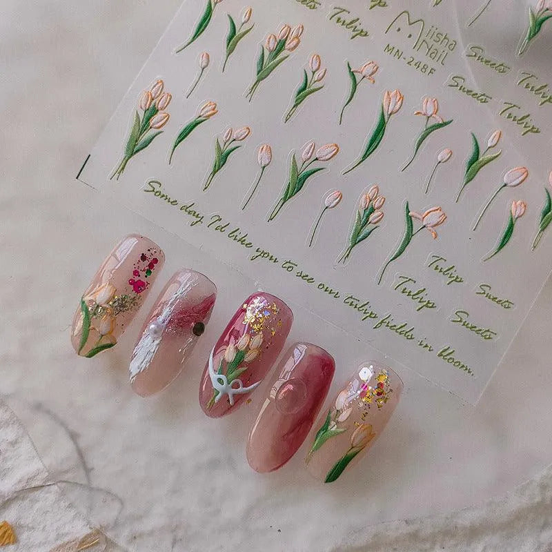 Tulip Nail Art Stickers Tulip Flower Adhesive Sticker Decals MN247