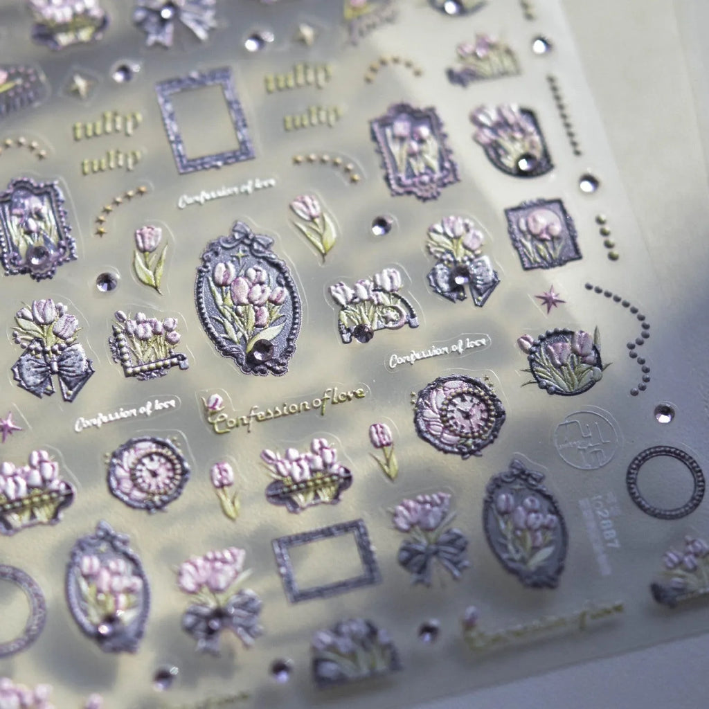 Tulips Nail Art Stickers Adhesive Pink Tulip Flower Embossed Sticker Decals to2887