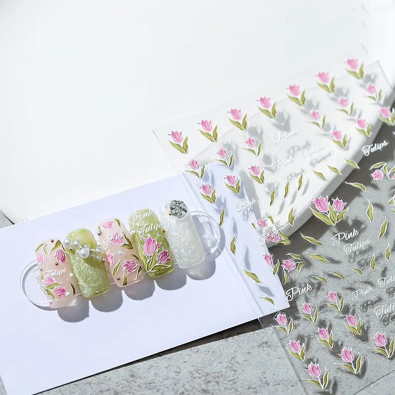 Tulips Nail Art Stickers Floral Adhesive Sliders Sticker Decals KX110