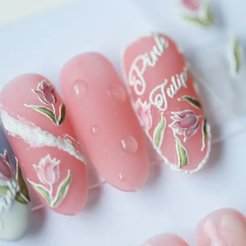 Tulips Nail Art Stickers Floral Adhesive Sliders Sticker Decals KX110
