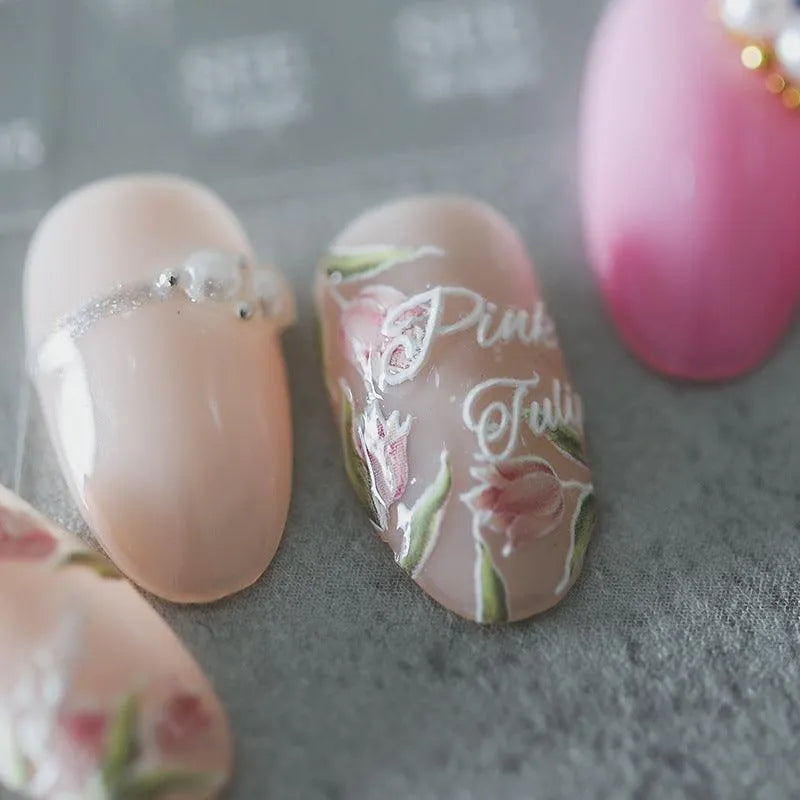 Tulips Nail Art Stickers Floral Adhesive Sliders Sticker Decals KX110