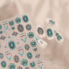 Turquoise Boho Nail Art Stickers - 3D Western Style Decals 1476