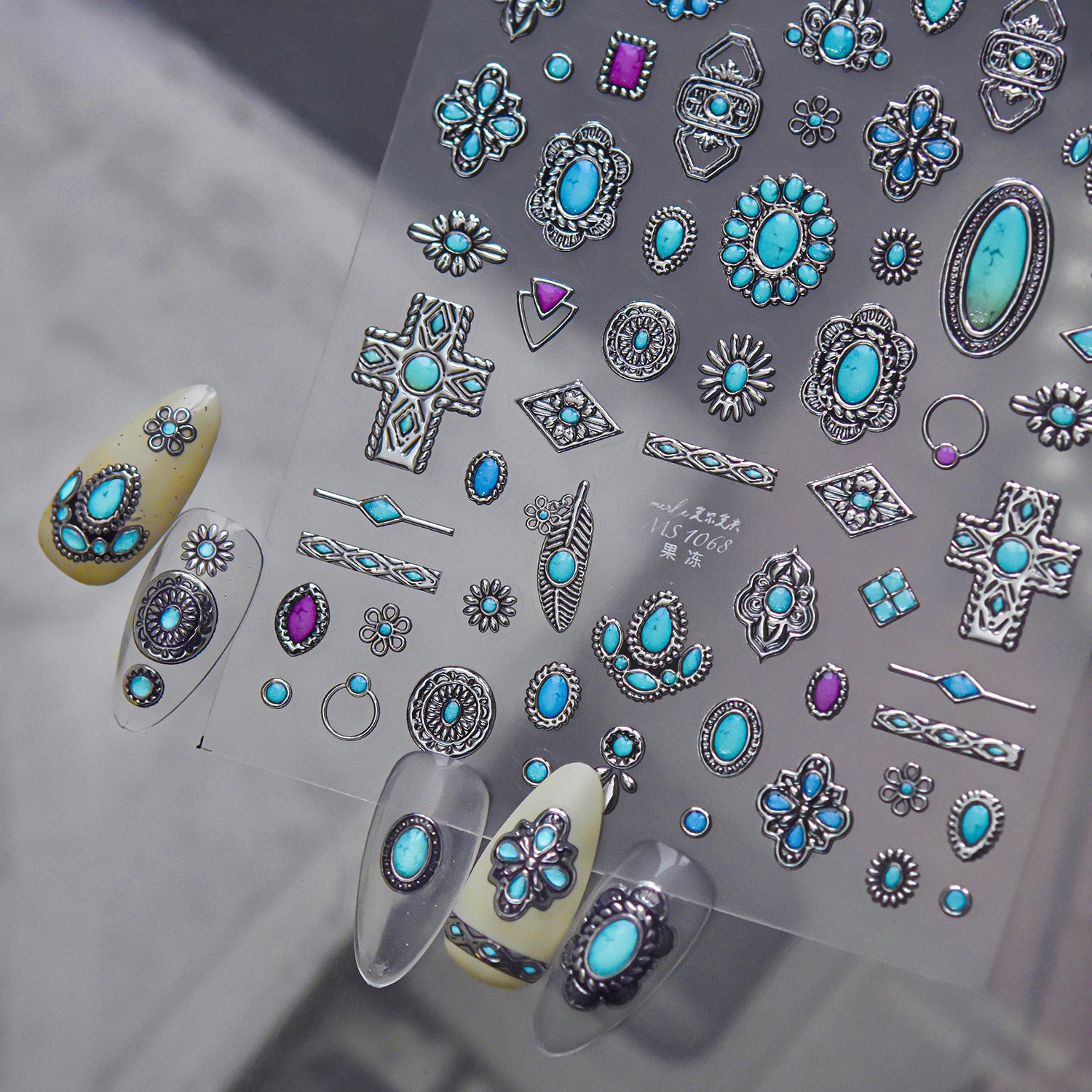 Turquoise Boho Nail Art Stickers - 3D Western Style Decals